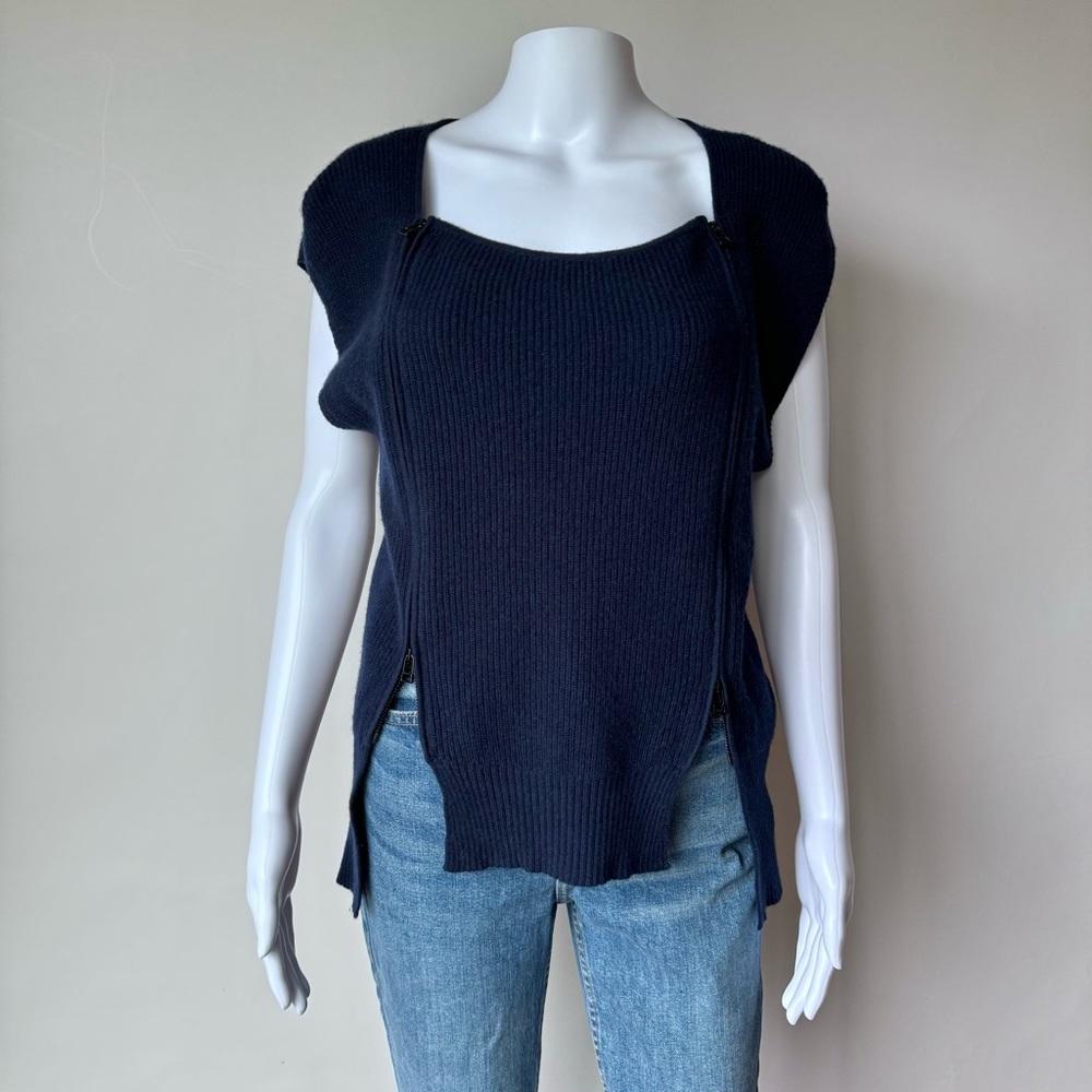 ROBERT Rodriguez Navy Blue Ribbed Sweater Top Zip XS